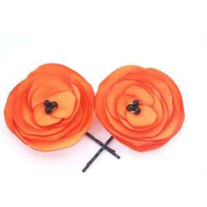   flame bobby pin flowers with black pearls   set of 2 