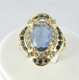 New cocktail ring BIG blue clear RHINESTONE bling size 10 cubic 
