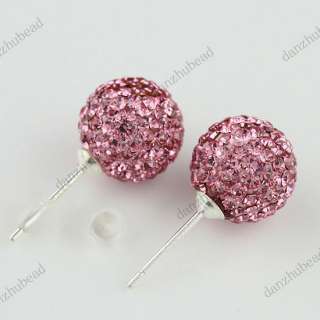   PAIR PINK SWAROVSKI CRYSTAL 925 STERLING SILVER BALL STUD EARRING 10MM