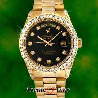 Rolex Mens President Day Date Gold Black Diamond Watch  