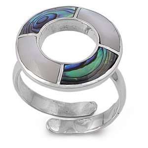 Silver Ring with Stone   Abalone, Mother of Pearl   Height 26mm, Size 
