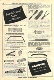 1948 Sandvik Swedish Steel Saws Berg Plane Irons Chisels Mall Tools ad 