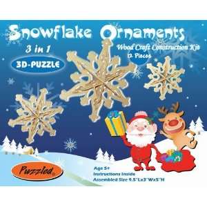   3D Natural Wood Puzzles   SNOWFLAKE ORNAMENTS 3 in 1 (12 Pieces) Toys
