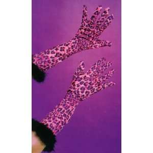  Gloves Long Pink Leopard Animal Cat Print Costume 