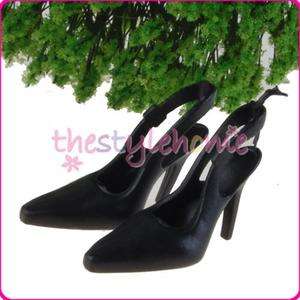 Doll Clothes Accessory Black High heel Shoes for Barbie  