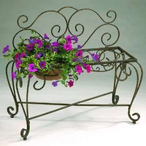    Wrought Iron Two Pot Bench Planter Stands Patio, Lawn & Garden