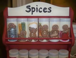 Handpainted Gingerbread Spice Rack and 12 Spice Jars.soooooo cute 