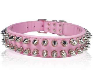 Spiked Dog Collar Leather Spikes Medium Large 4 colors  
