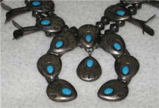 Navajo Bear Paw Squash Blossom Necklace with Matching Earrings Signed 