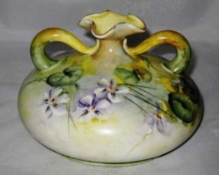 Antique Lenox Belleek Hand Painted Handled Squat Vase  