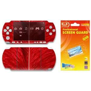   PSP 3000 Slim Decal Skin Sticker plus Screen Protector   Red Feather