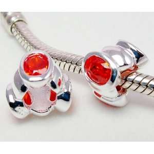  Ruby Red Zirconia Stone .925 Sterling Silver Bead Charm 