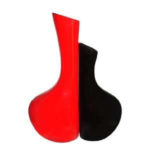  Glossy red and black lacquer decorative paired vase 13.5 