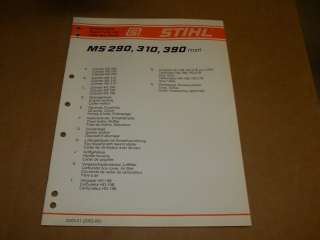 a440] Stihl Parts List Manual MS 290, 310,390 Chain Saw  