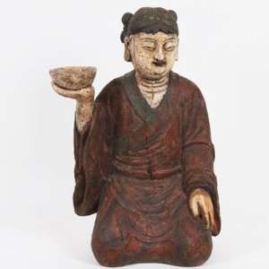   Brown Oriental Figure Resin Serving Monk Women Statue