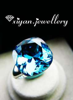 Amazing Deep Ocean Blue Swarovski Crystal Ring  
