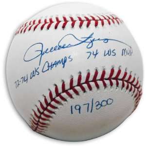  Rollie Fingers Autographed Baseball with 72 74 WS Champs 