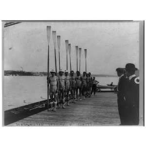   rowing team posed on dock holding oars,1913,men with oars Home