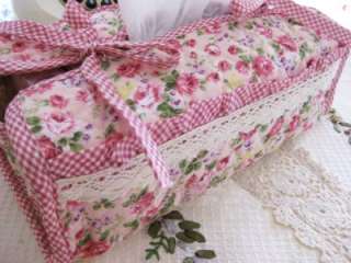 Pink Rose Crochet Lace Cotton Quilted Tissue Box Cover Clearance