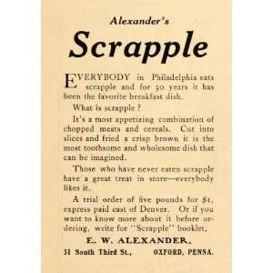 1907 Ad E. W. Alexanders Scrapple Pennsylvania Dutch   Original Print 