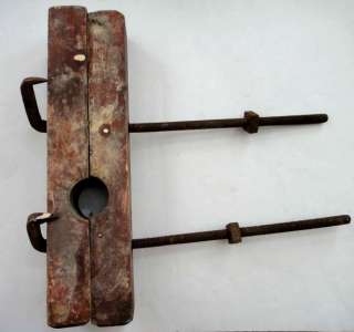 antique PRIMITIVE CLAMP hardware TOOL wood+iron ★  