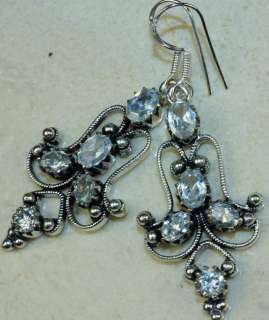 WHITE TOPAZ .925 Silver Earrings 2 1/8  