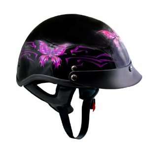   Gloss Black with Pink/Purple Butterflies Half Helmet   Size  Small