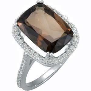 Beautiful and Large Smokey Quartz Gemstone Ring With Diamond Studded 