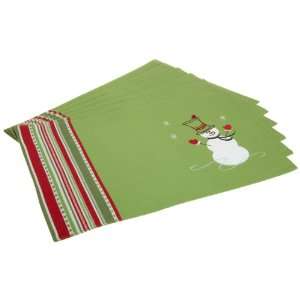  DII Snowman Applique Table Linen, Pine Tree Green, Set of 