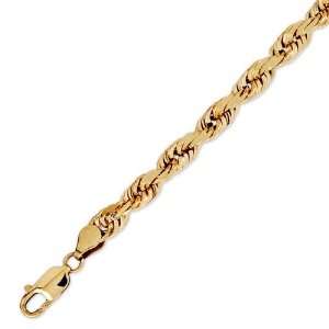  14K Solid Yellow Gold D.C. Rope Chain Bracelet 7mm (17/64 