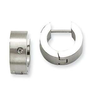  Stainless Steel CZ Brushed & Polished Round Hinged Hoop 