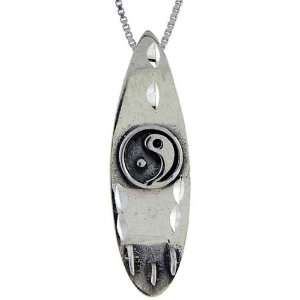 925 Sterling Silver Yin Yang Surfboard Pendant (w/ 18 Silver Chain 