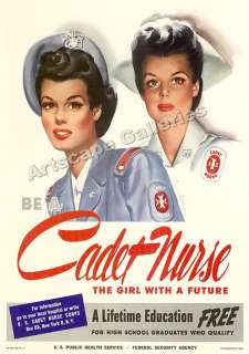 Be a Cadet Nurse Vintage Style WW2 Nursing Poster 17x24  