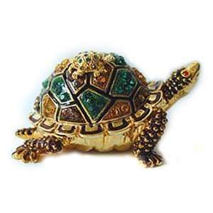   Pewter, Swarovski Crystal, Enameled Sea Turtle Keepsake Box Jewelry