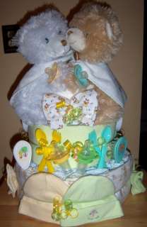   Shower Twin 3 Tier Diaper Cake, Bear, Safari, Winnie the Pooh, BONUS