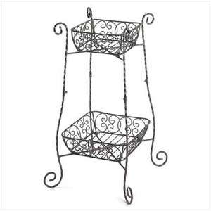 COUNTRY HOME DECOR 2 SHELF WIRE BASKET PLANT STAND  