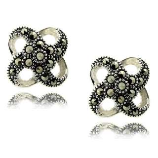 Sterling Silver Marcasite Flower Knot Earrings  