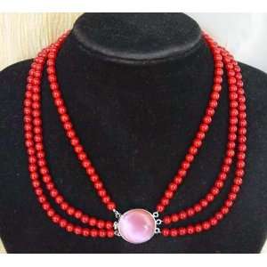   Brand New Gorgeous Red 3 Strand Coral 17 Necklace 