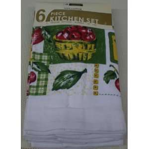  SET OF 6 VELOUR KITCHEN DISH TOWELS   APPLES AND LEAVES 