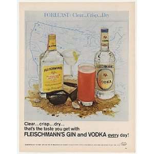   Fleischmanns Gin Vodka Weather Forecast Map Print Ad