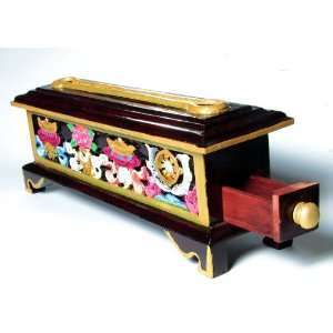 Tibetan Wooden Coffin Incense Burner, Medium, Exquisitely Hand Carved 