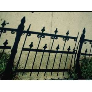 The Shadow of a Wrought Iron Fence Throws a Pattern Across the 